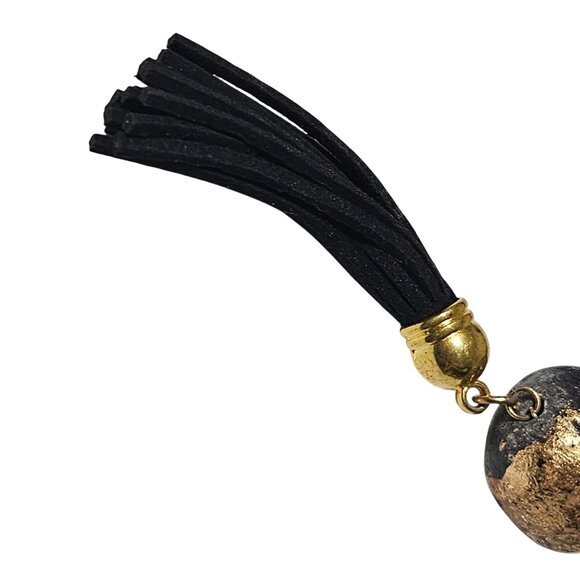 Handcrafted Gold Black Tassel Keychain Pendant Lobster Clasp Bead Accent Women - Picture 3 of 4